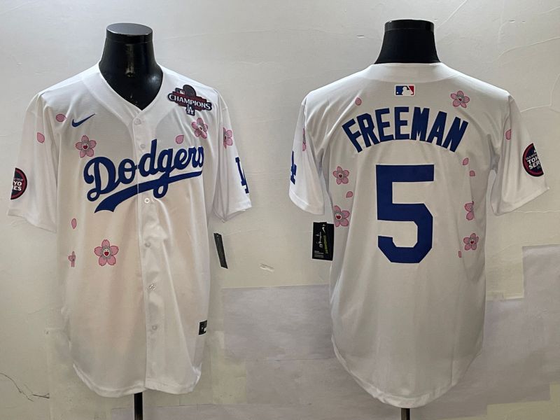 Men Los Angeles Dodgers #5 Freeman White Sakura Edition 2025 Nike MLB Jersey style 2